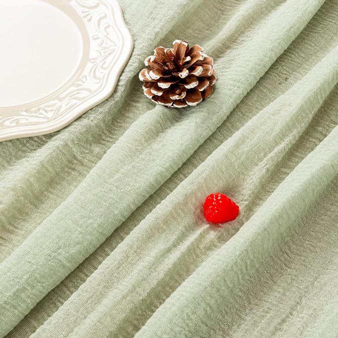 FEXIA Table Runner Sage Green Cheesecloth Table Runner 30x118 Inches - Image 5