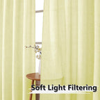 Tollpiz Short Linen Curtain Bedroom Rod Pocket Semi Sheer Curtains Burlap Light - Image 2