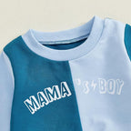Baby Boy Fall Outfits Mama's Boy Letter Print Color Block Sweatshirt And Pants - Image 5