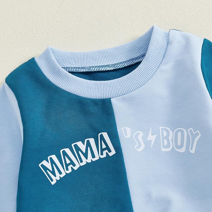 Baby Boy Fall Outfits Mama's Boy Letter Print Color Block Sweatshirt And Pants - Image 5