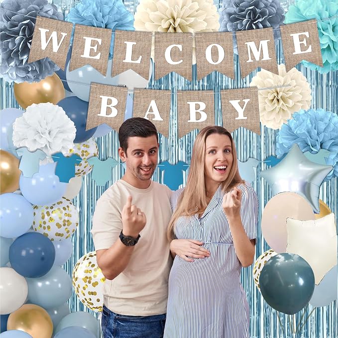 Dusty Blue Baby Shower Decorations- Boy Baby Shower Decor Set with- Welcome - Image 4