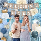 Dusty Blue Baby Shower Decorations- Boy Baby Shower Decor Set with- Welcome - Image 4