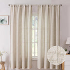 Tollpiz Short Linen Curtain Bedroom Rod Pocket Semi Sheer Curtains Burlap Light by Tollpiz