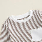 Toddler Baby Boy Fall Clothes Waffle Outfit Long Sleeve Color Blocking - Image 2