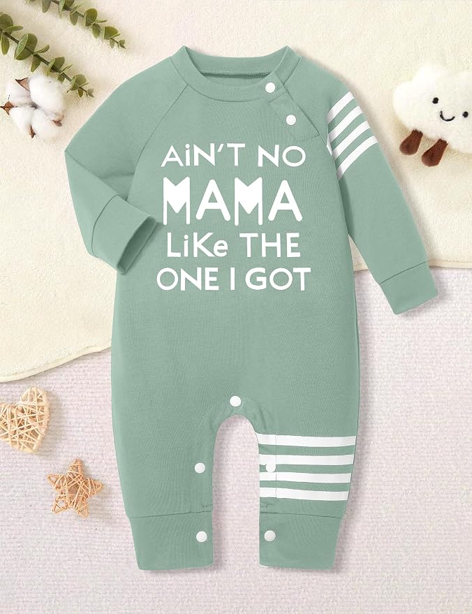 Baby Boy Clothes Infant Mamas Print Romper Stripe Sleeve Outfits Fall Winter - Image 5