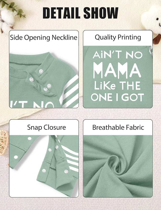Baby Boy Clothes Infant Mamas Print Romper Stripe Sleeve Outfits Fall Winter - Image 4