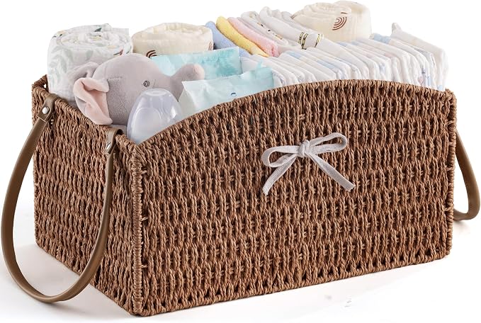 HBlife Diaper Caddy Organizer, Hand-Woven Storage Basket by HBlife