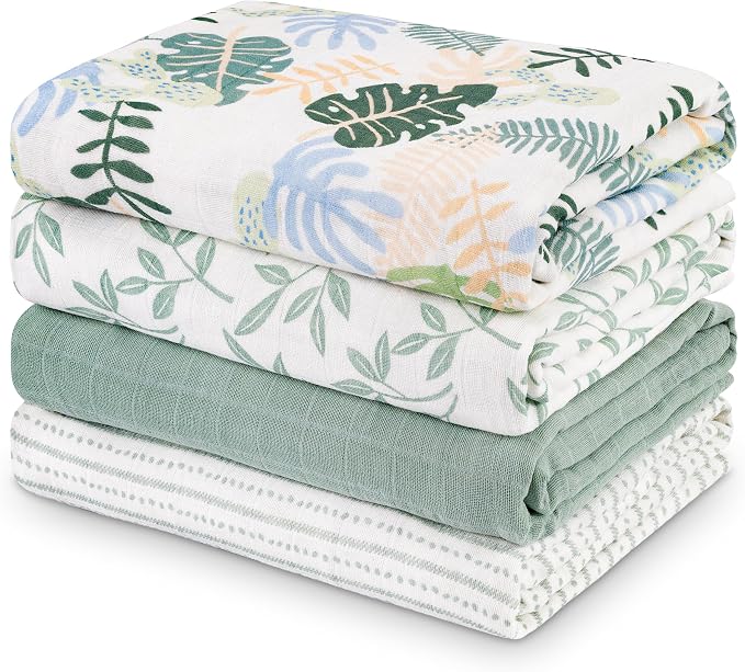 Muslin Swaddle Blankets for Newborn, 4 Pack Organic Cotton Baby Blankets Neutral by CivaruaKids
