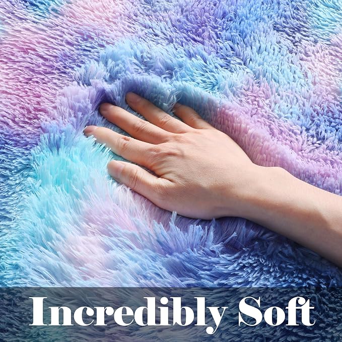 ONASAR Rainbow Rugs for Girls Bedroom, 5x8 Washable Fluffy Bedside Throw Area - Image 2