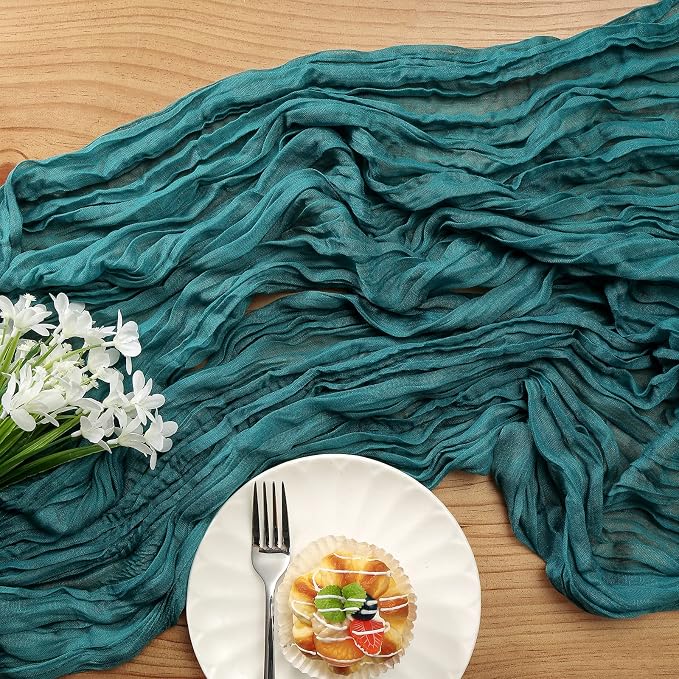 DOLOPL Teal Cheesecloth Table Runner 13.3ft Boho Gauze Cheese Cloth Table - Image 5