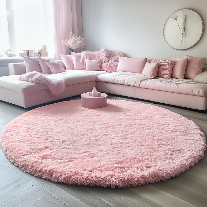 ONASAR Light Pink Round Area Rugs 6ft by ONASAR