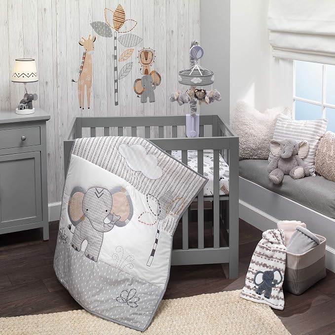 Lambs & Ivy Jungle Safari Elephant 3-Piece Mini Crib Bedding Set by LambsIvy