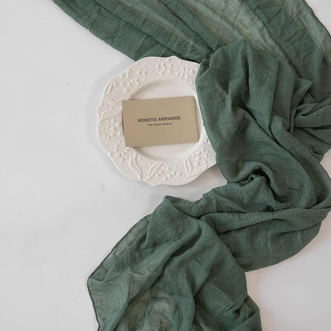 6Pcs Forest Green Gauze Rustic Cheesecloth Table Runner 120 Inch 10 FT - Image 5