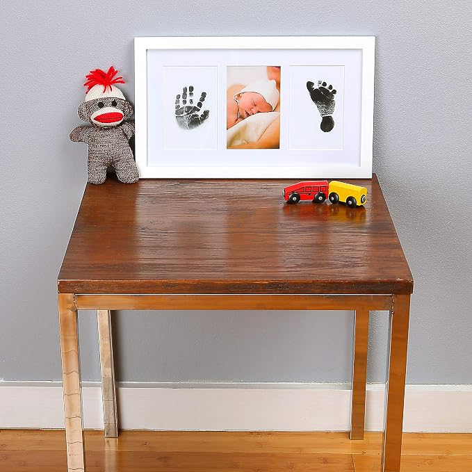 Green Pollywog Baby Handprint and Footprint Kit | Elegant White Frame - Image 3