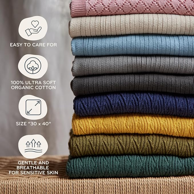 Knitted Organic Cotton Baby Blanket- Swaddle Blanket - Image 9