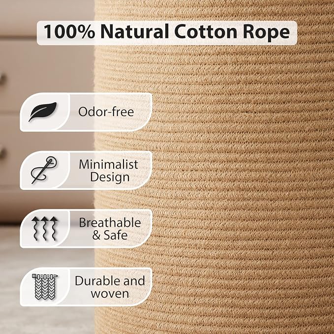 Fiona's magic 72L Large Woven Laundry Hamper, Tall Cotton Rope Storage Basket - Image 3