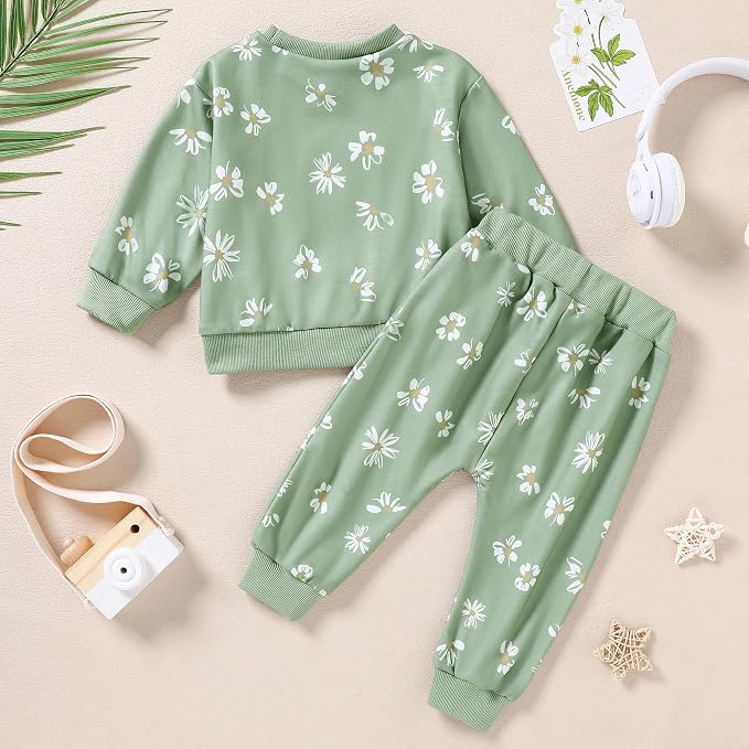 ZOEREA Toddler Baby Girl Clothes Long Sleeve Pullover Tops + Pants Set Floral - Image 2