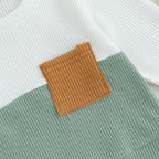Toddler Baby Boy Fall Clothes Waffle Outfit Long Sleeve Color Blocking - Image 2