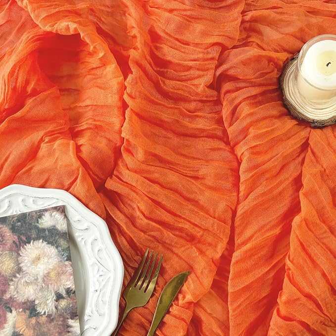 FEXIA Fall Table Runner Orange Cheesecloth 35x120 Inches Boho Gauze Table by FEXIA