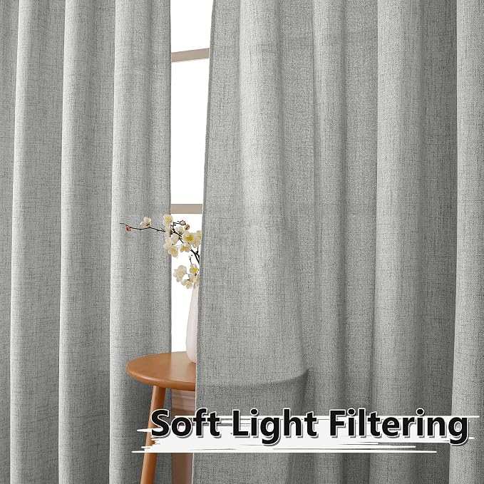 Tollpiz Linen Curtains Bedroom Rod Pocket Semi Sheer Curtain Burlap Light - Image 2
