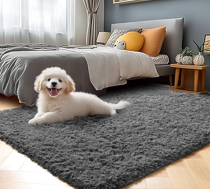 ONASAR Grey Fluffy Rugs for Bedroom, 3x5 Gray Bedside Area Rug, Washable Ultra - Image 4
