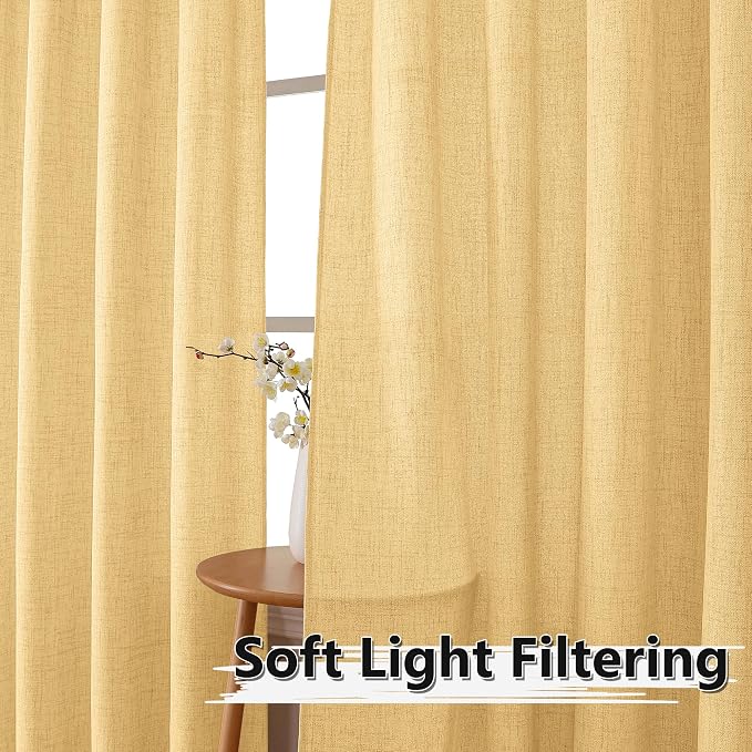Tollpiz Linen Curtains Bedroom Rod Pocket Semi Sheer Curtain Burlap Light - Image 2