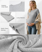 Riyiper 3 Pack Women's Maternity Shirts Long Sleeve Ribbed Knit Pregnancy Tees - Image 3