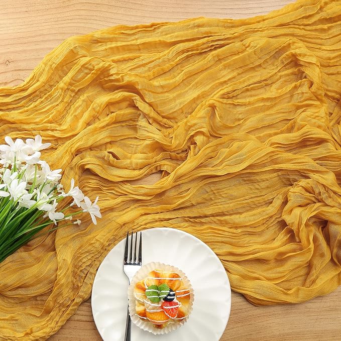 DOLOPL Mustard Yellow Cheesecloth Table Runner 13.3ft Boho Gauze Cheese Cloth - Image 4