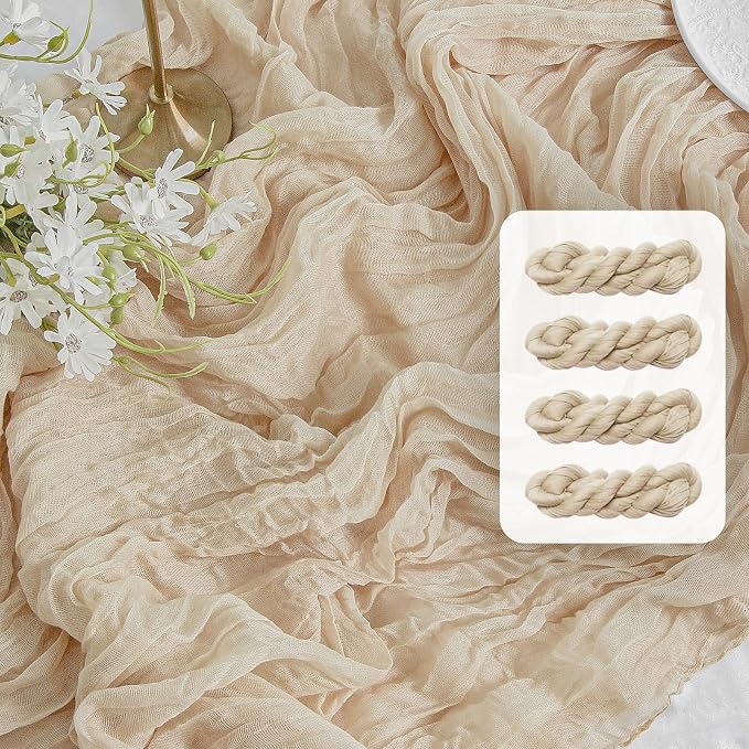 FEXIA 4 Pack Beige Table Runner 35x120 Inches by FEXIA
