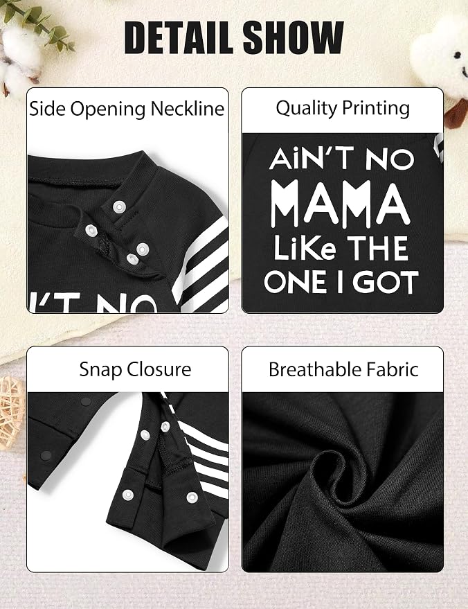 Baby Boy Clothes Infant Mamas Print Romper Stripe Sleeve Outfits Fall Winter - Image 5