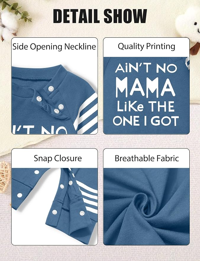 Baby Boy Clothes Infant Mamas Print Romper Stripe Sleeve Outfits Fall Winter - Image 5