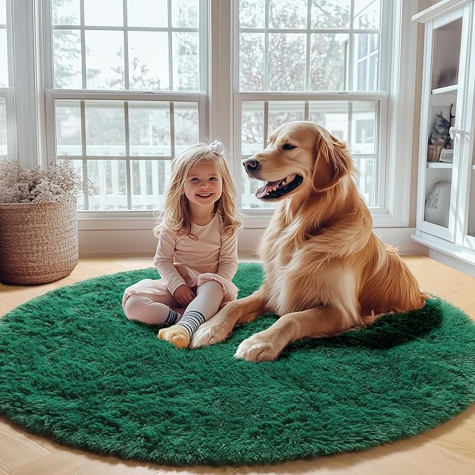 ONASAR Dark Green Round Area Rugs 6ft, Ultra Soft Bedroom Circle Rug - Image 5
