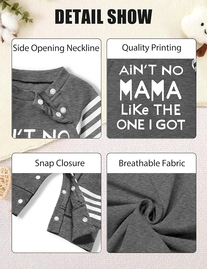 Baby Boy Clothes Infant Mamas Print Romper Stripe Sleeve Outfits Fall Winter - Image 5