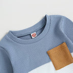 Toddler Baby Boy Fall Clothes Waffle Contrast Color Sweatshirt Pants Sets - Image 5