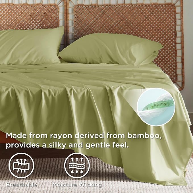 Bedsure Queen Sheet Set, Rayon Derived from Bamboo, Cooling Sheets, Breathable - Image 3
