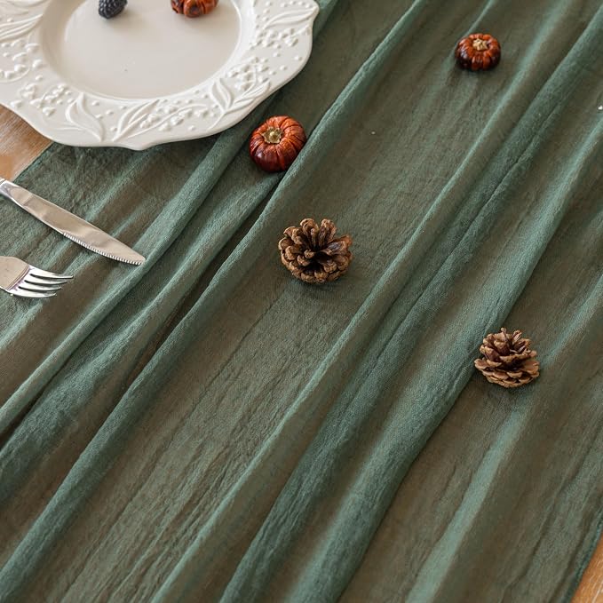 6Pcs Forest Green Gauze Rustic Cheesecloth Table Runner 120 Inch 10 FT - Image 4