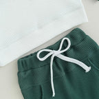 Toddler Baby Boy Fall Clothes Waffle Contrast Color Sweatshirt Pants Sets - Image 7