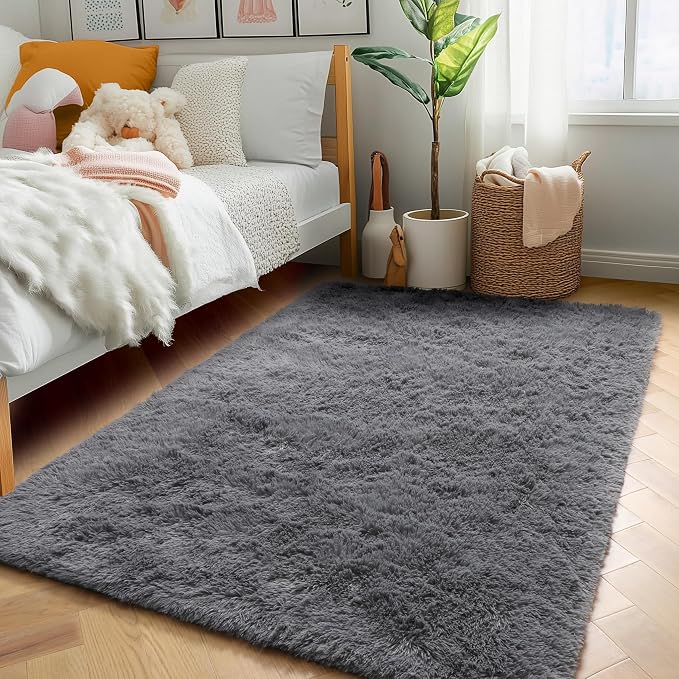 ONASAR Grey Fluffy Rugs for Bedroom, 3x5 Gray Bedside Area Rug, Washable Ultra - Image 7