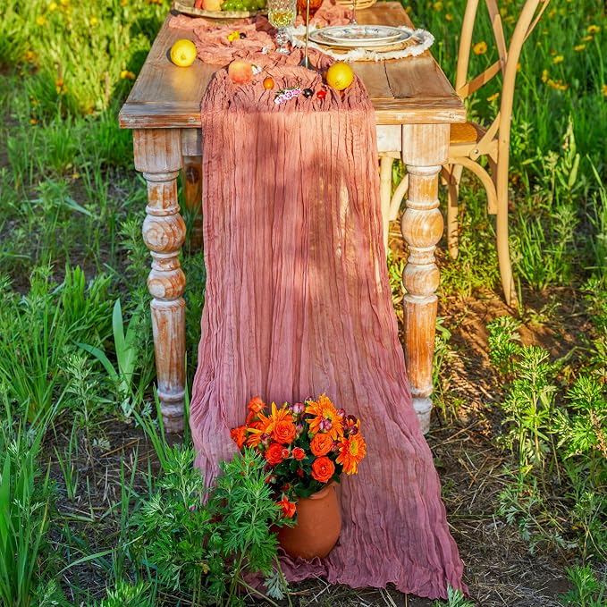 DOLOPL Dusty Rose Cheesecloth Table Runner 13.3ft Boho Gauze Cheese Cloth Table - Image 6