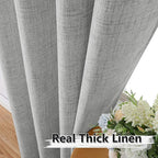 Tollpiz Linen Curtain Bedroom Rod Pocket Semi Sheer Curtains Burlap Light - Image 3