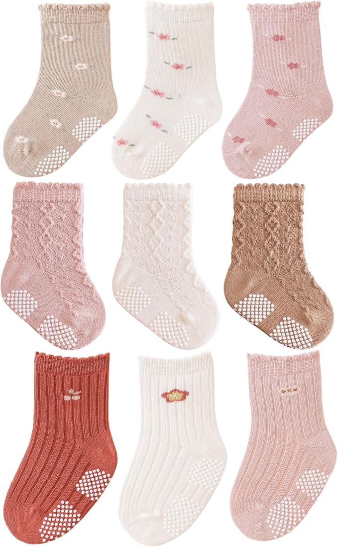 Baby Crew Socks, Grips Combed Cotton Socks Toddler Non-Skid by JPoqobog