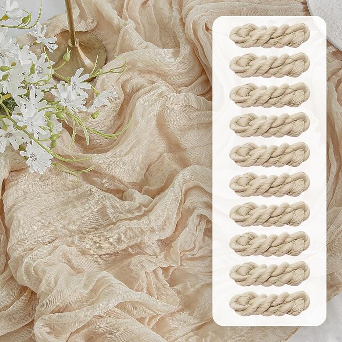 FEXIA 10 Pack Beige Gauz Table Runner 35x120 Inches Ivory Cheesecloth Rustic by FEXIA