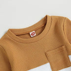 Toddler Baby Boy Fall Clothes Waffle Contrast Color Sweatshirt Pants Sets - Image 5