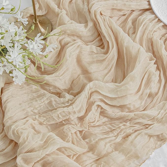 FEXIA Beige Cheesecloth Table Runner 35x120 Inches Ivory Gauze Rustic Boho by FEXIA