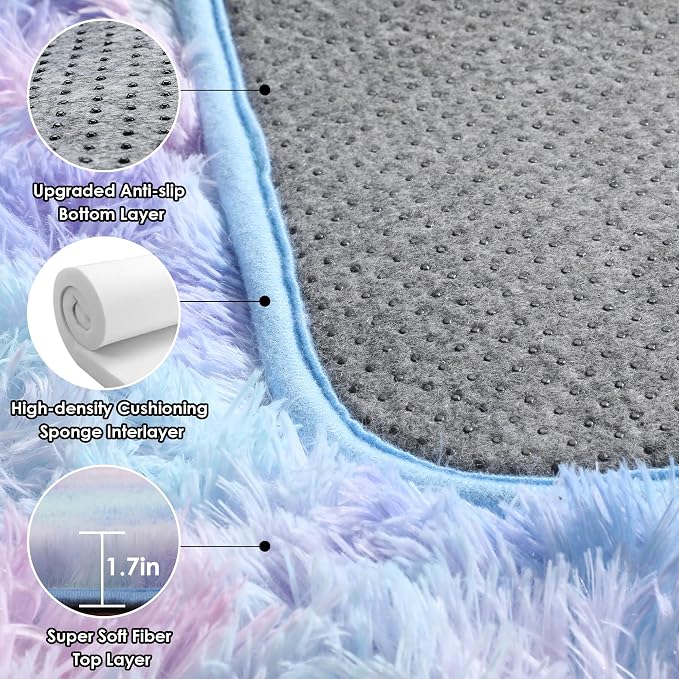 ONASAR Rainbow Rugs for Girls Bedroom, 5x8 Washable Fluffy Bedside Throw Area - Image 3