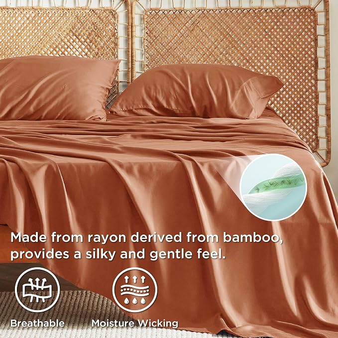 Bedsure Full Size Bed Sheets, Cooling Sheets, Rayon Derived from Bamboo - Image 3