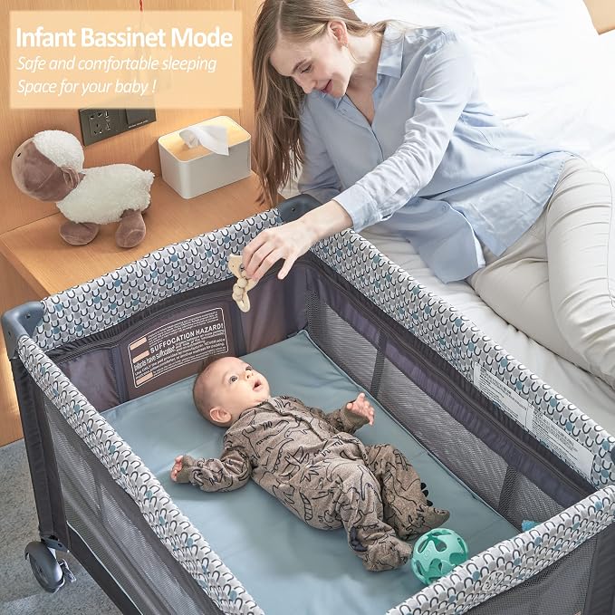 5 in 1 Multifunctional Pack and Play, Qutanix Foldable Baby Crib - Image 2