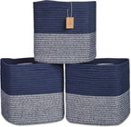 NaturalCozy 13 Inch Cube Storage Bins Cotton Rope Woven Baskets by NaturalCozy