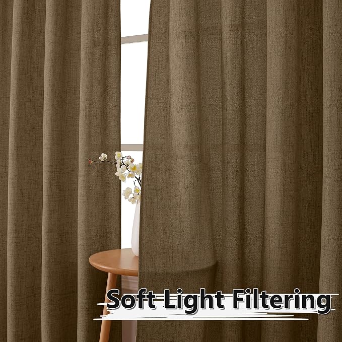 Tollpiz Short Linen Curtain Bedroom Rod Pocket Semi Sheer Curtains Burlap Light - Image 2