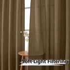 Tollpiz Short Linen Curtain Bedroom Rod Pocket Semi Sheer Curtains Burlap Light - Image 2